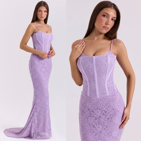 House of CB Antonina Orchid Lace Corset Maxi Dress Purple Medium Regular Cup A-C House of CB Antonina Orchid Lace Corset Maxi Dress Purple Medium Regular Cup A-C